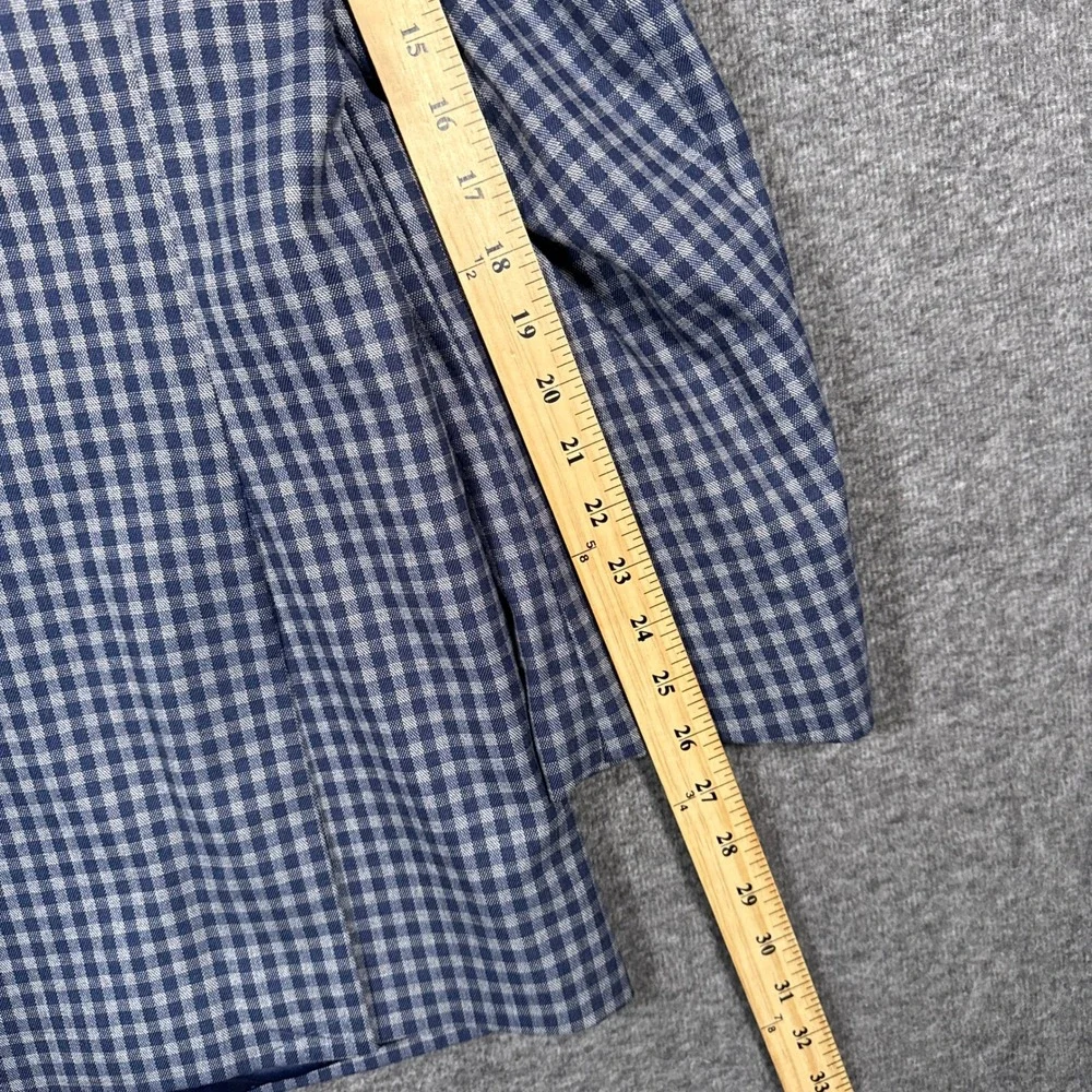 Alan Flusser Sport Coat Mens 46L Blue Gingham Check Stretch Polyester Blazer